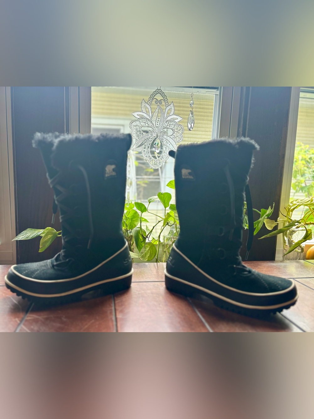 SOREL Tivoli High II Waterproof Black Suede Winter Snow Boots Faux Fur. NWOT!!